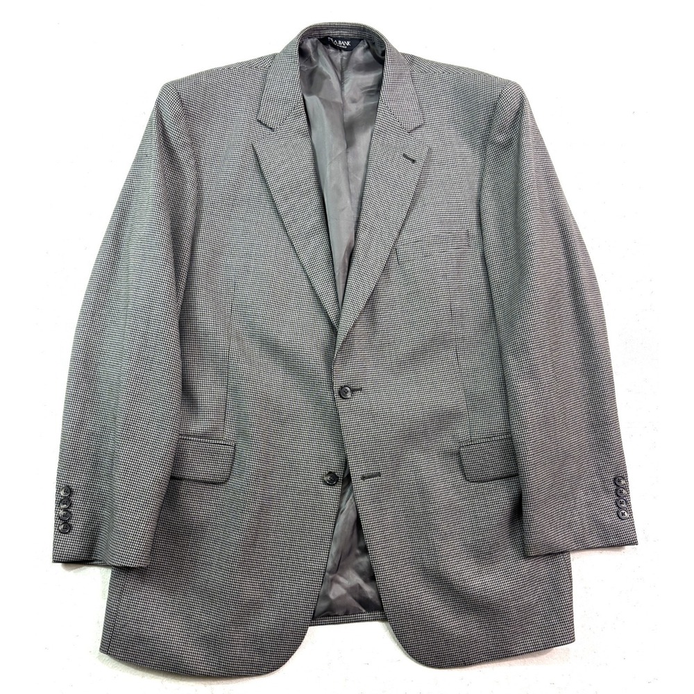 Jos A Bank 46L Black White Houndstooth 100% Wool Blazer Jacket Sport Suit Coat
